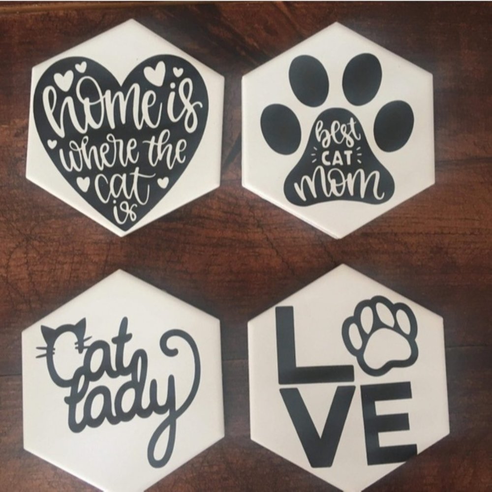 Hand Crafted | Humorous Cat Coasters [4 pack] - Picture 4 of 6